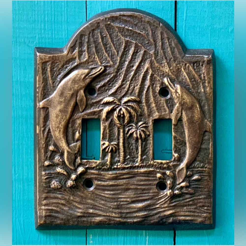 Dolphin Brass Switch Plate Cover, Sea Things Ventura